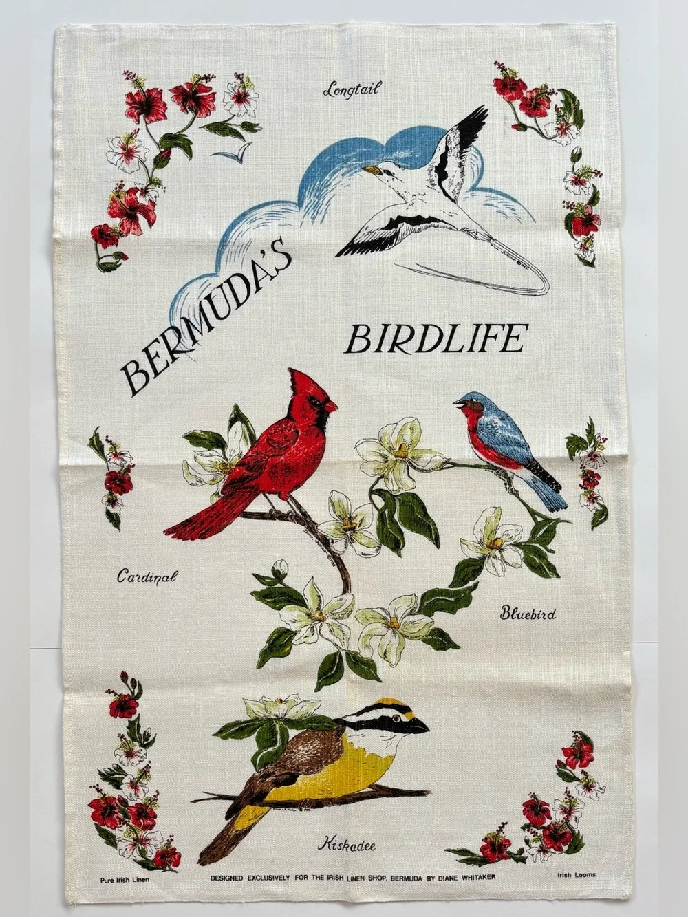 Vintage Bermuda's Birdlife Linen Tea Towel Diane Whitaker Design